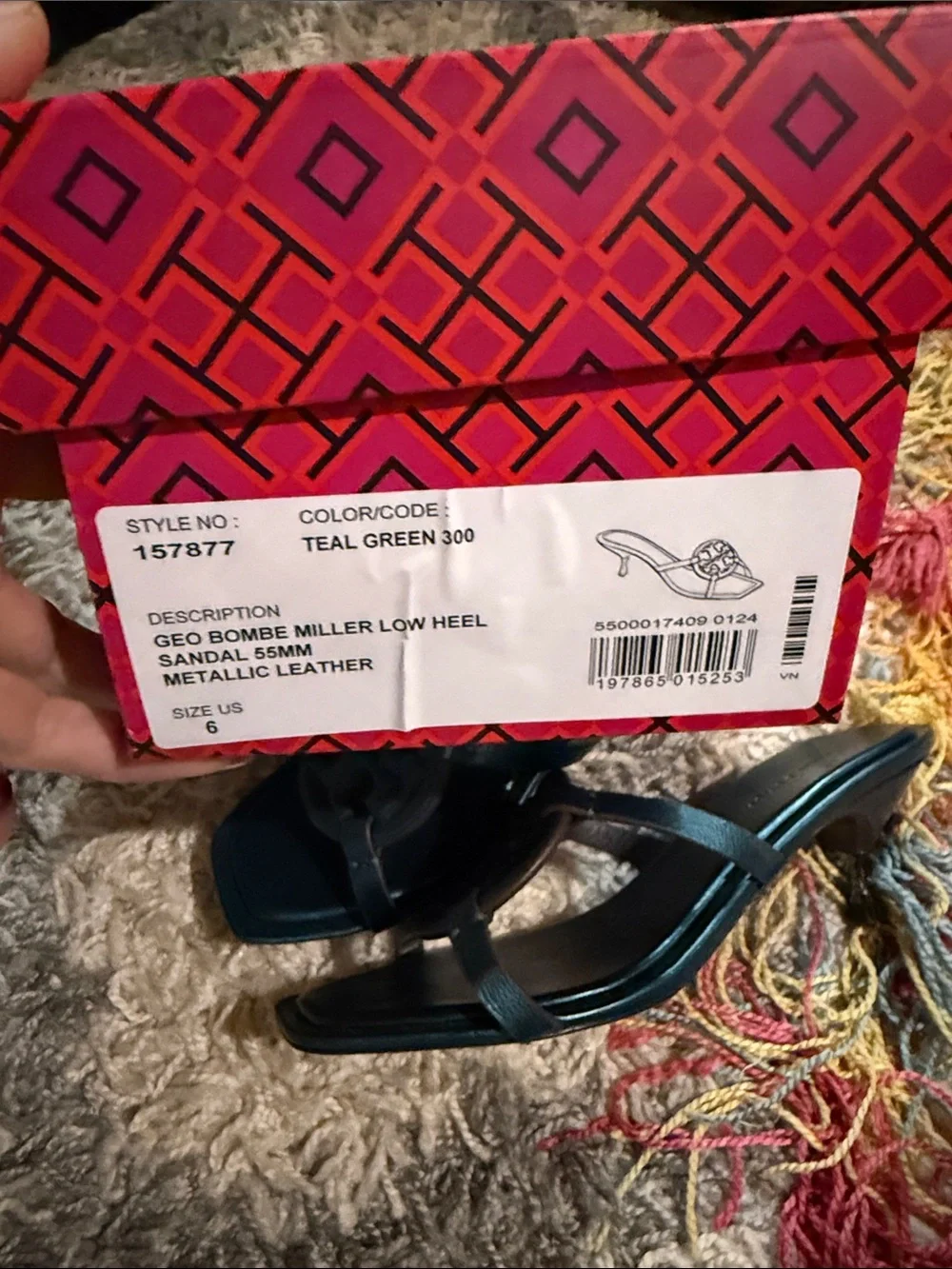 Tory Burch Teal Leather Logo Mid-Heel Mules